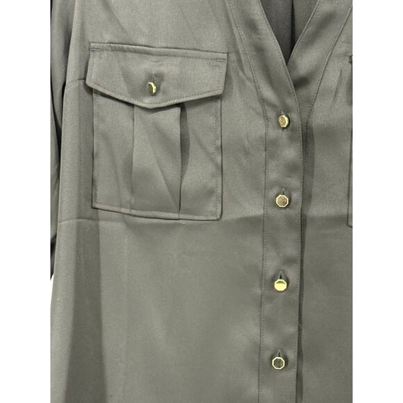 Express Portofino Slim Black Satin Epaulettes Top - Picture 2 of 6